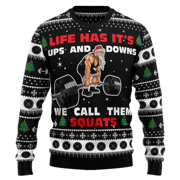 Santa Claus Squat Gymer Fitness Ugly Christmas Sweater - Moonbestprint