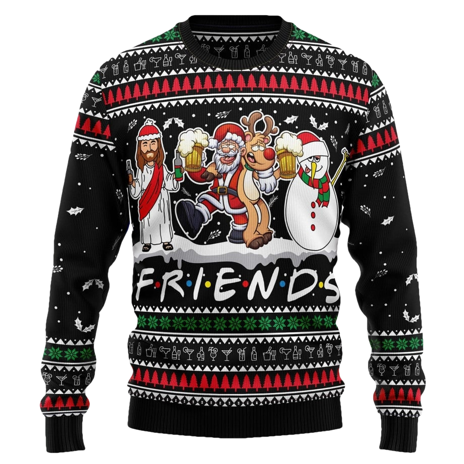 Santa Claus Jesus Friend Beer Ugly Christmas Sweater - Moonbestprint