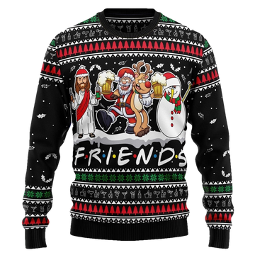 Santa Claus Jesus Friend Beer Ugly Christmas Sweater - Moonbestprint