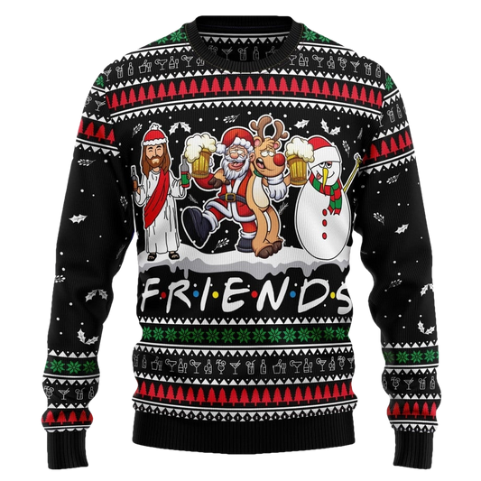 Santa Claus Jesus Friend Beer Ugly Christmas Sweater - Moonbestprint