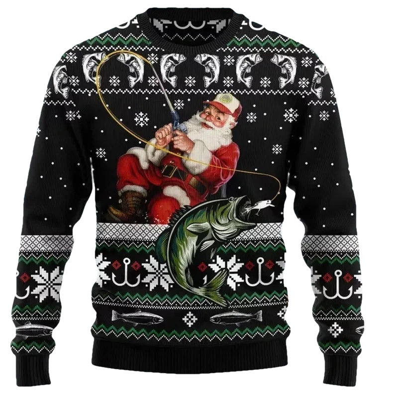 Santa Claus Fishing Ugly Christmas Sweater - Moonbestprint