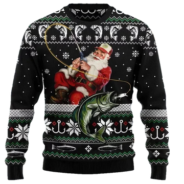 Santa Claus Fishing Ugly Christmas Sweater - Moonbestprint