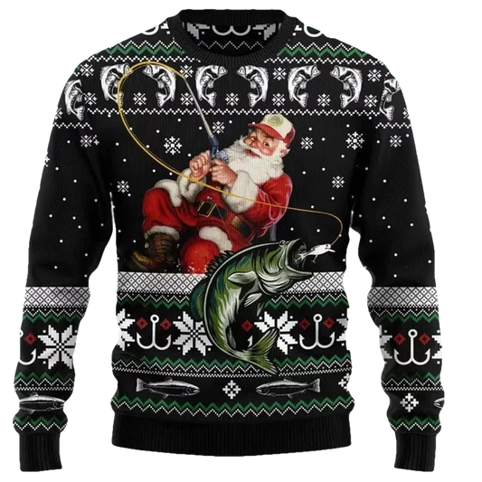 Santa Claus Fishing Ugly Christmas Sweater - Moonbestprint