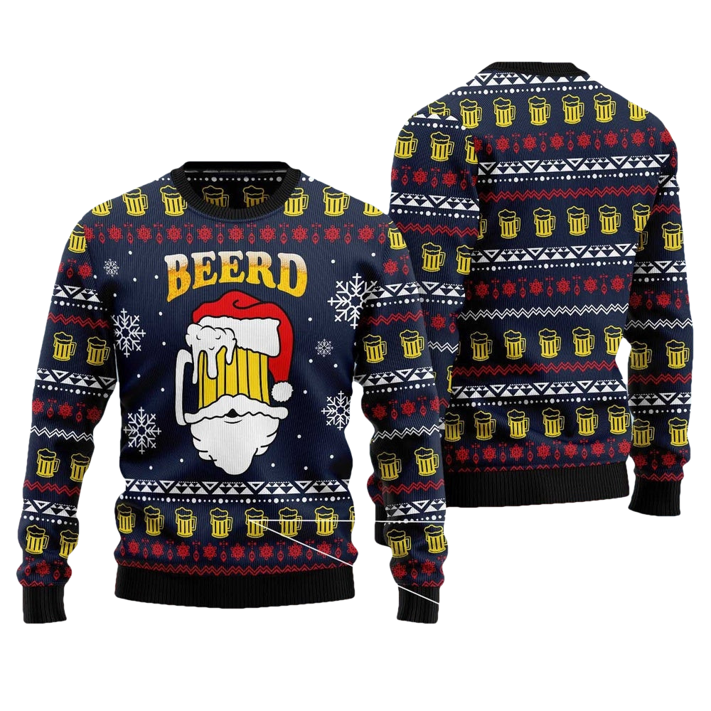Santa Beerd Funny Beer Beard Ugly Christmas Sweater - Moonbestprint
