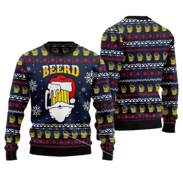 Santa Beerd Funny Beer Beard Ugly Christmas Sweater - Moonbestprint