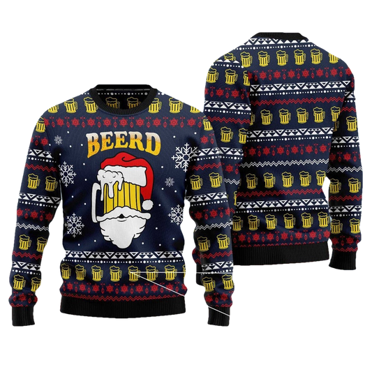Santa Beerd Funny Beer Beard Ugly Christmas Sweater - Moonbestprint
