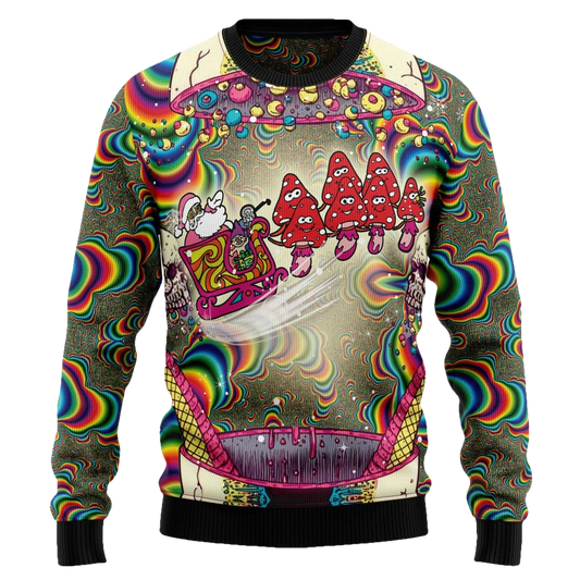 Santa And Mushroom Hologram Ugly Christmas Sweater - Moonbestprint