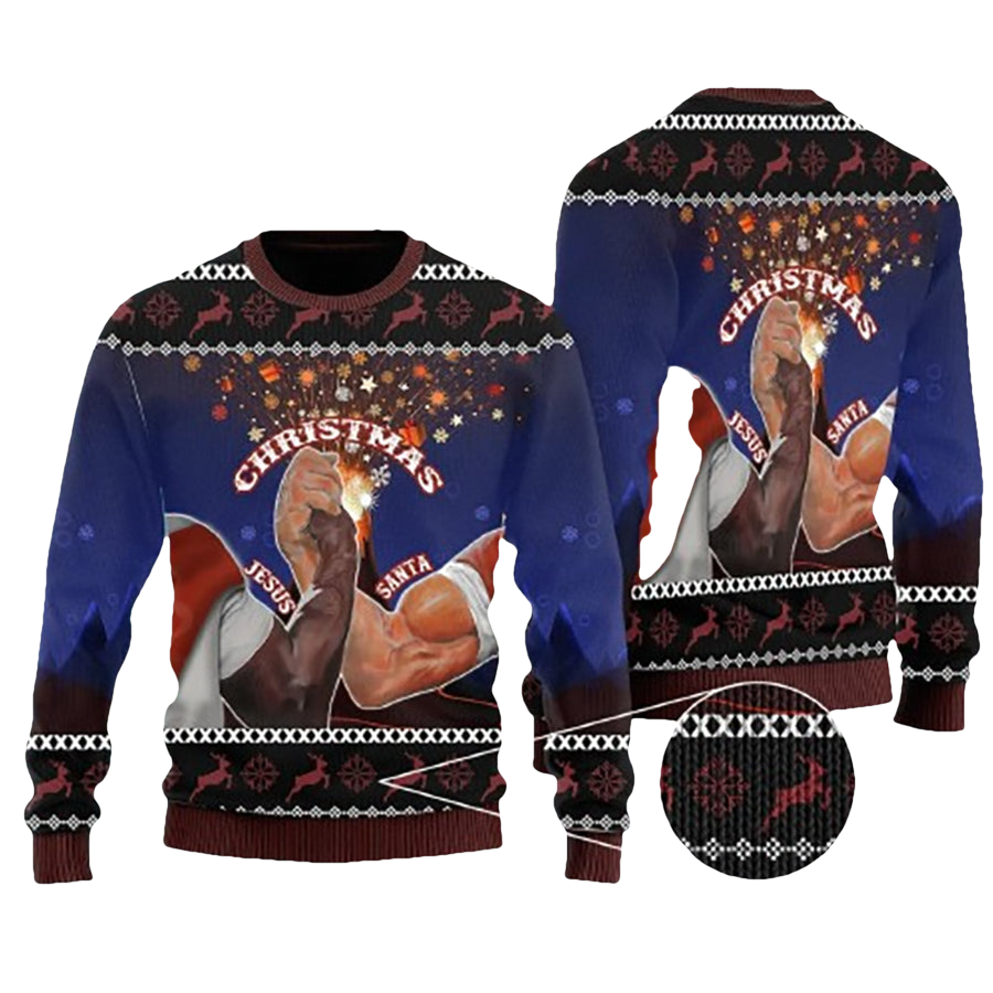 Santa And Jesus Ugly Christmas Sweater - Moonbestprint