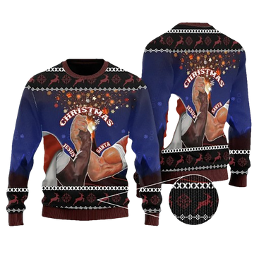 Santa And Jesus Ugly Christmas Sweater - Moonbestprint