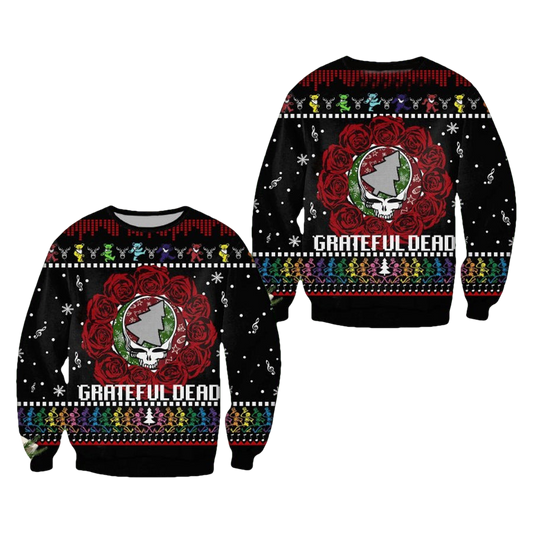 Rose Grateful Dead Ugly Christmas Sweater - Moonbestprint