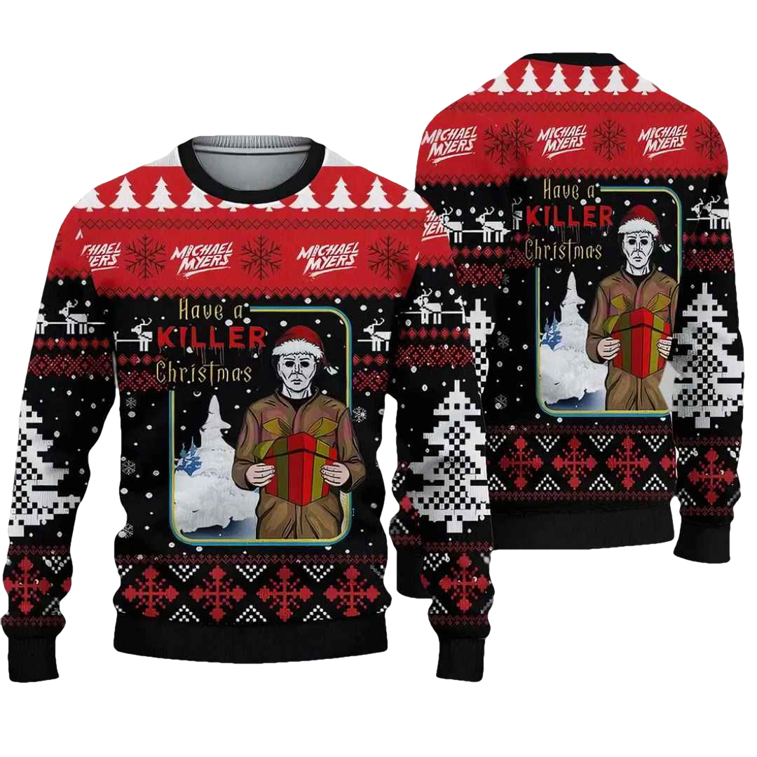 Retro Michael Myers Santa Claus Ugly Christmas Sweater - Moonbestprint