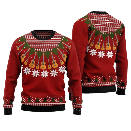 Red Guitar ELF Ugly Christmas Sweater - Moonbestprint