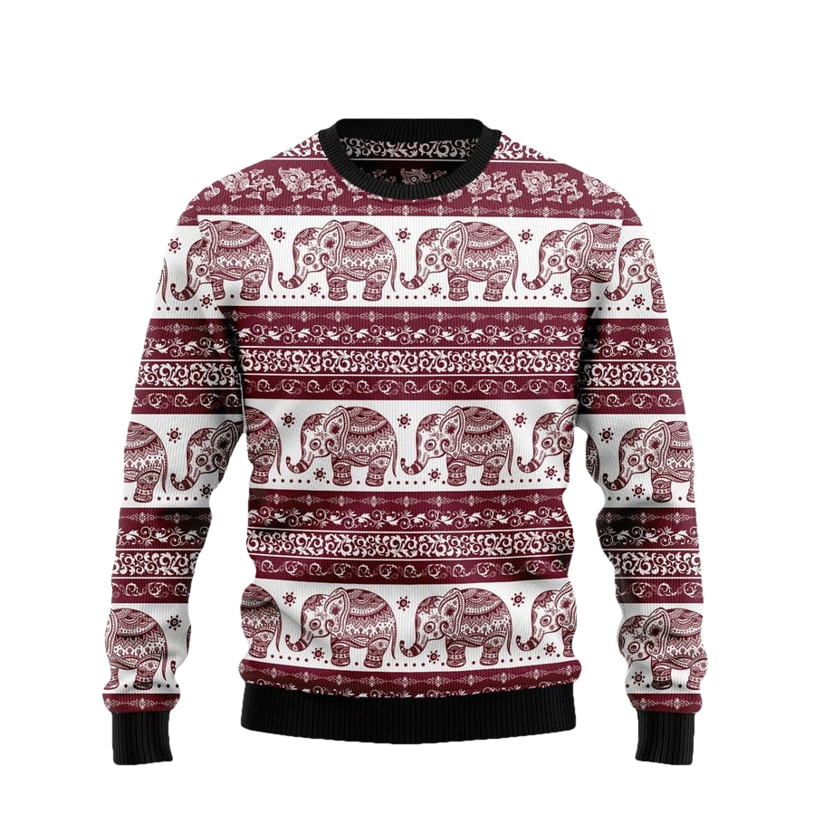 Red Elephant Mandala Ugly Christmas Sweater - Moonbestprint