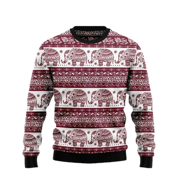 Red Elephant Mandala Ugly Christmas Sweater - Moonbestprint