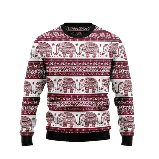 Red Elephant Mandala Ugly Christmas Sweater - Moonbestprint