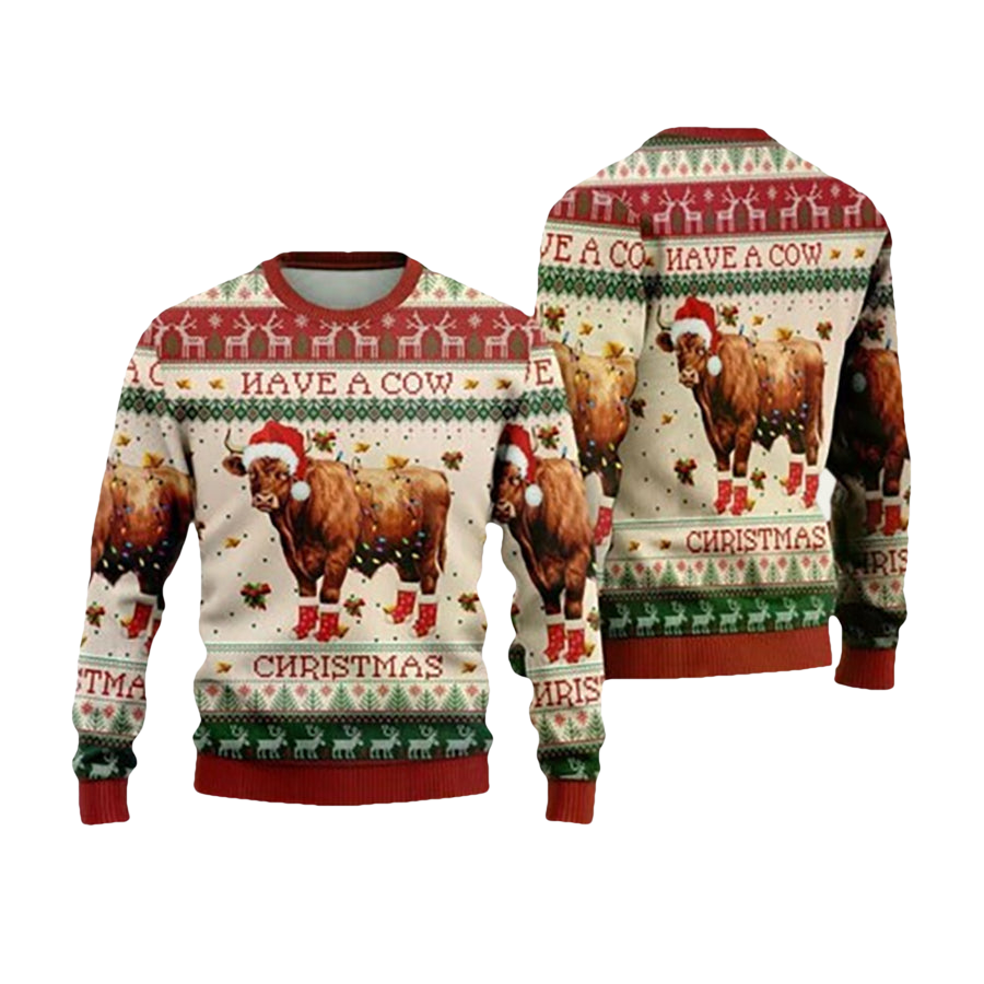 Red Angus Cows Ugly Christmas Sweater - Moonbestprint