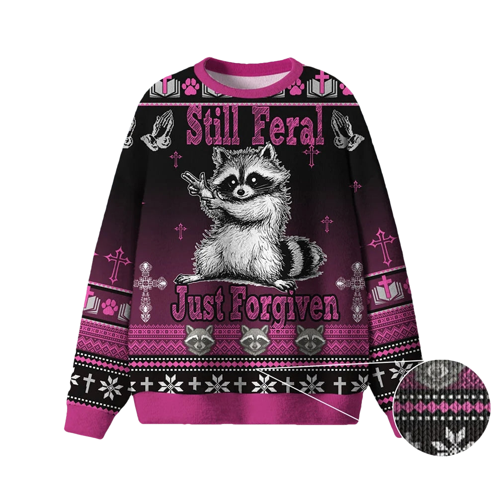 Raccoon Still Feral Just Forgiven Ugly Christmas Sweater - Moonbestprint