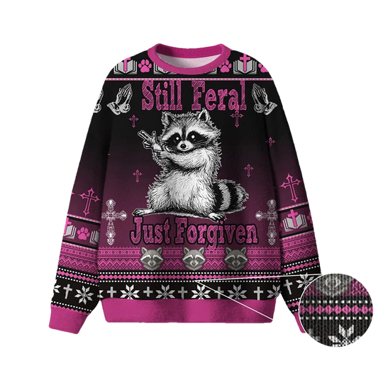 Raccoon Still Feral Just Forgiven Ugly Christmas Sweater - Moonbestprint