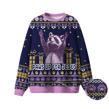 Raccoon Paws Up For Jesus Ugly Christmas Sweater - Moonbestprint