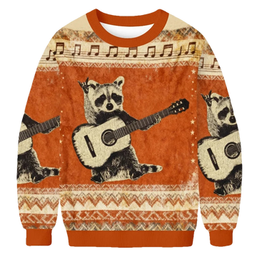 Raccoon Guitar Hippie Ugly Sweater - Moonbestprint