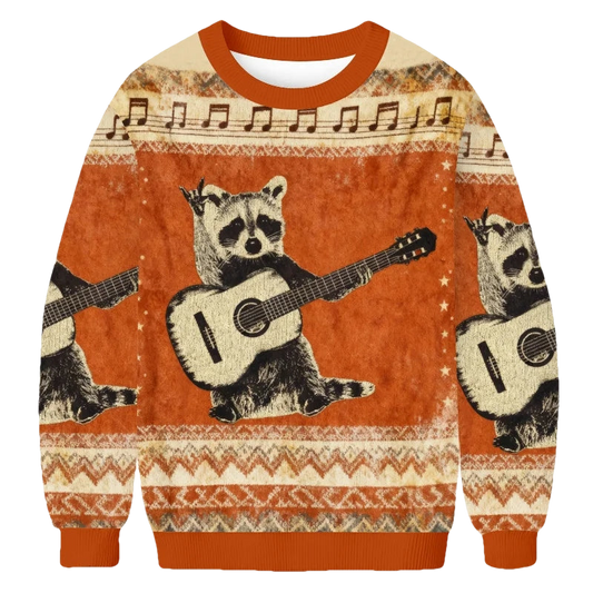 Raccoon Guitar Hippie Ugly Sweater - Moonbestprint
