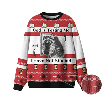 Raccoon God Is Testing Me Ugly Christmas Sweater - Moonbestprint