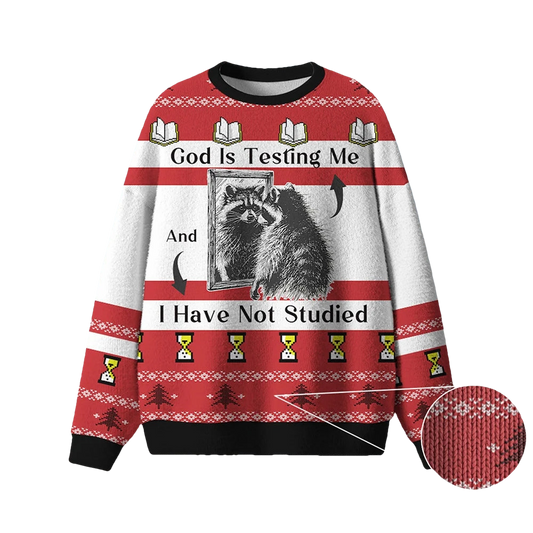 Raccoon God Is Testing Me Ugly Christmas Sweater - Moonbestprint