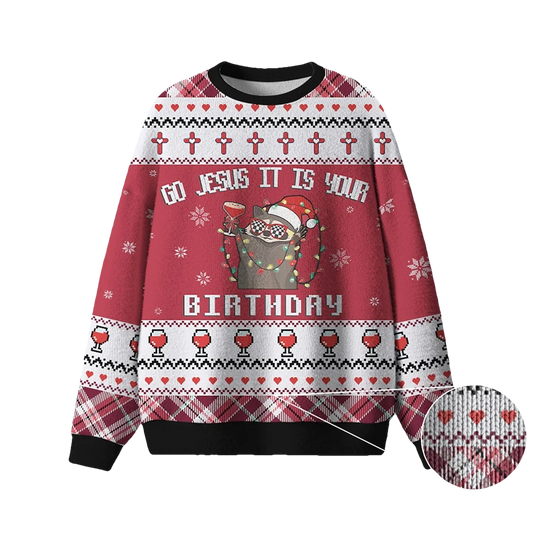 Raccoon Go Jesus It Is Your Birthday Ugly Christmas Sweater - Moonbestprint