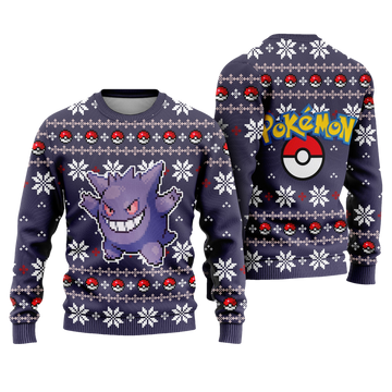 Purple Gengar Pokemon Ugly Christmas Sweater - Moonbestprint