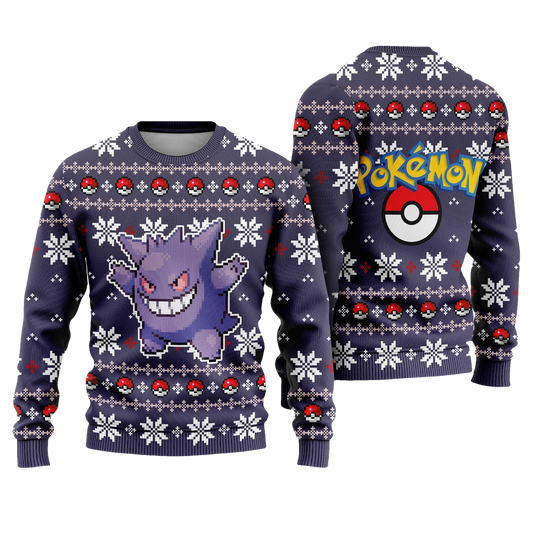 Purple Gengar Pokemon Ugly Christmas Sweater - Moonbestprint