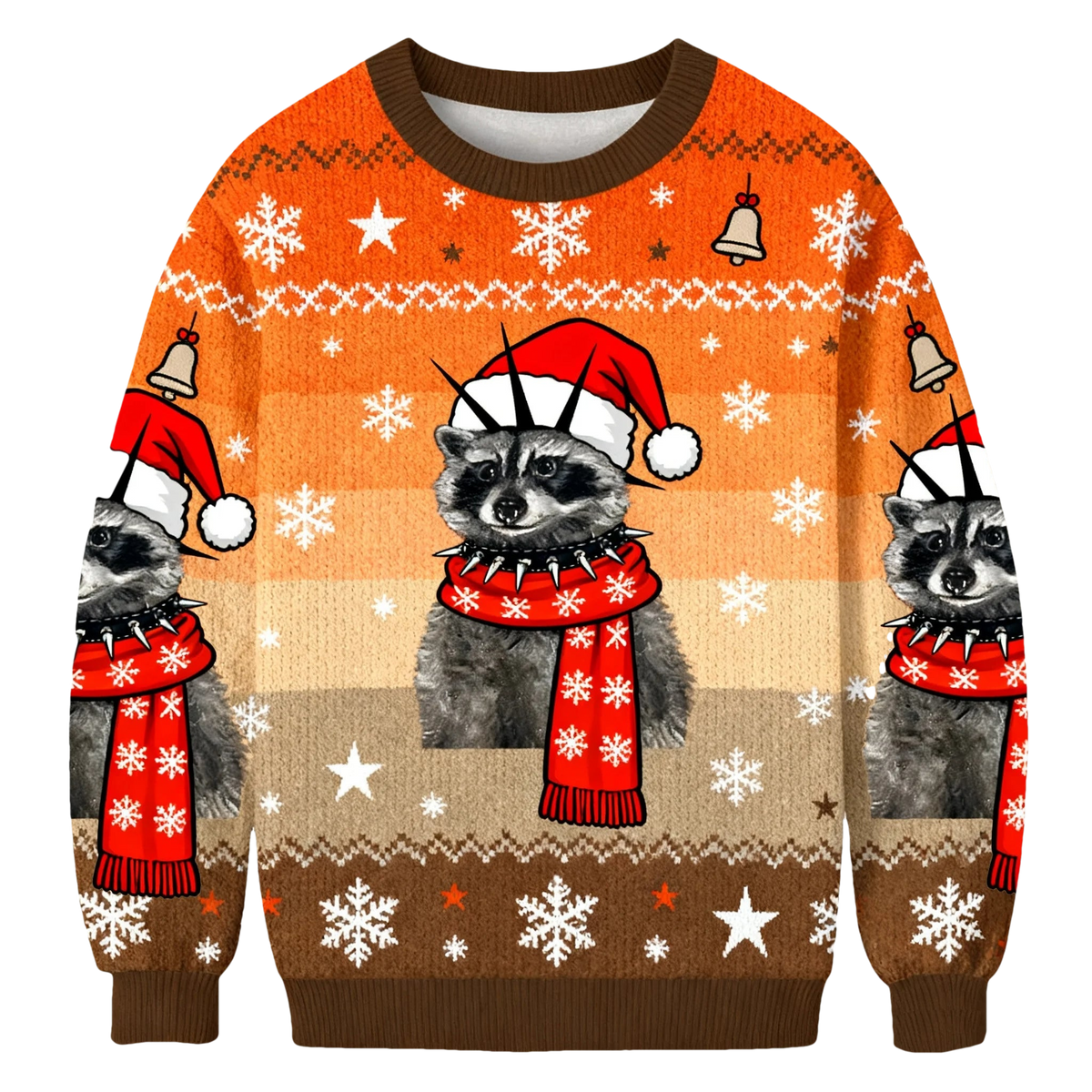 Punk Raccoon With Mohawk And Spiked Collar Christmas Ugly Sweater - Moonbestprint