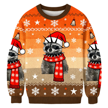 Punk Raccoon With Mohawk And Spiked Collar Christmas Ugly Sweater - Moonbestprint