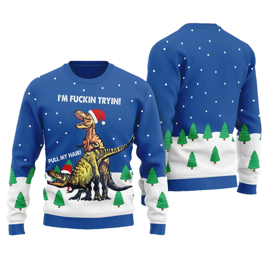 Pull My Hair Dinosaur Dirty Christmas Ugly Sweater - Moonbestprint