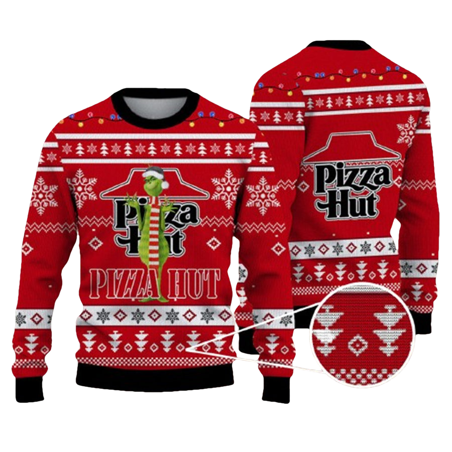 Pizza Hut With Grinch Ugly Christmas Sweater - Moonbestprint