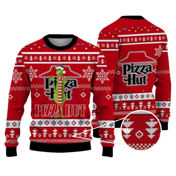Pizza Hut With Grinch Ugly Christmas Sweater - Moonbestprint