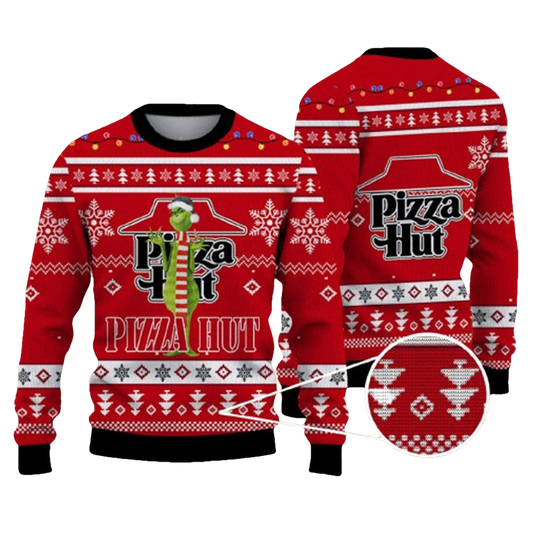Pizza Hut With Grinch Ugly Christmas Sweater - Moonbestprint