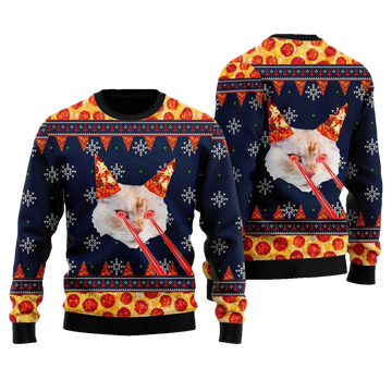 Pizza Cat With Laser Eyes Ugly Christmas Sweater - Moonbestprint