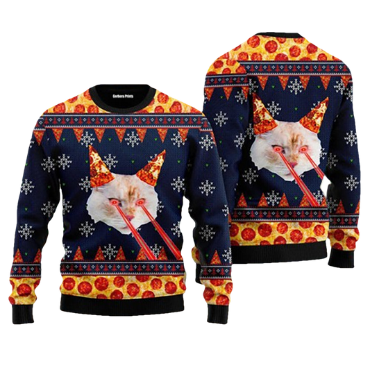 Pizza Cat Ugly Christmas Sweater - Moonbestprint