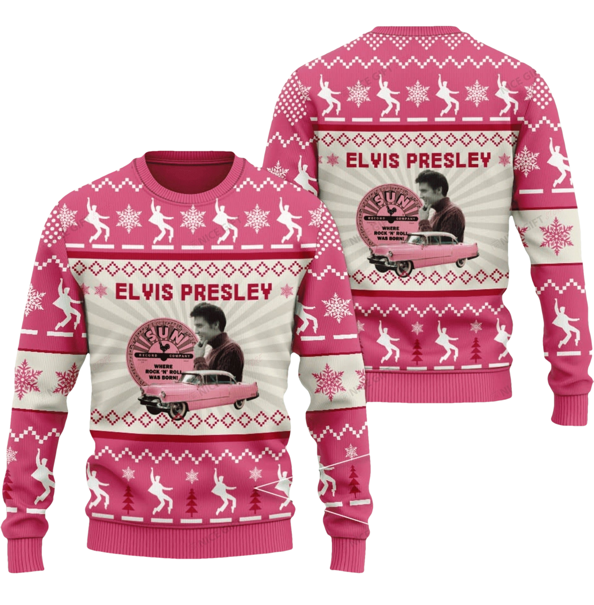 Pink Elvis Presley Ugly Christmas Sweater - Moonbestprint