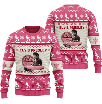 Pink Elvis Presley Ugly Christmas Sweater - Moonbestprint