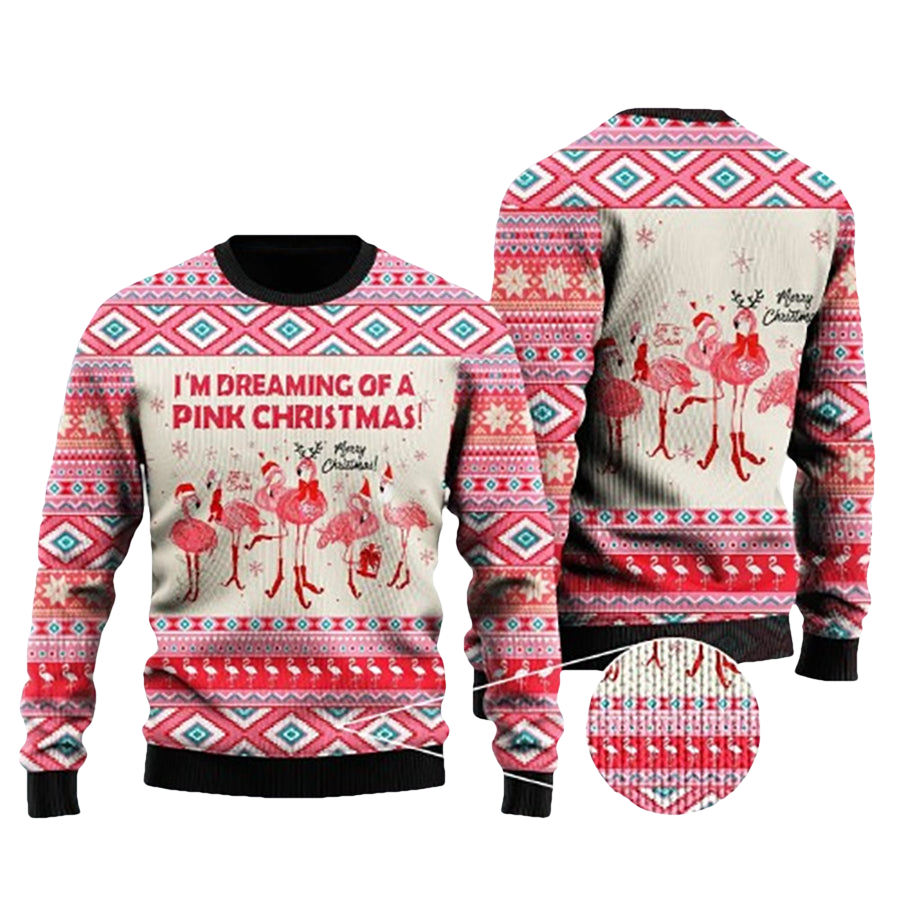 Pink Christmas Flamingo Ugly Christmas Sweater - Moonbestprint