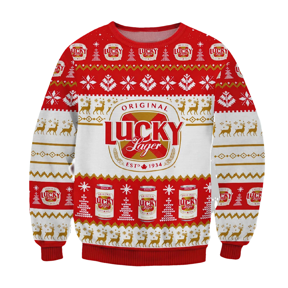 Original Lucky Lager Beer Christmas Ugly Sweater - Moonbestprint