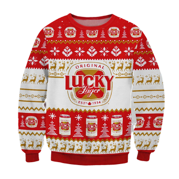 Original Lucky Lager Beer Christmas Ugly Sweater - Moonbestprint