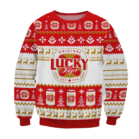 Original Lucky Lager Beer Christmas Ugly Sweater - Moonbestprint