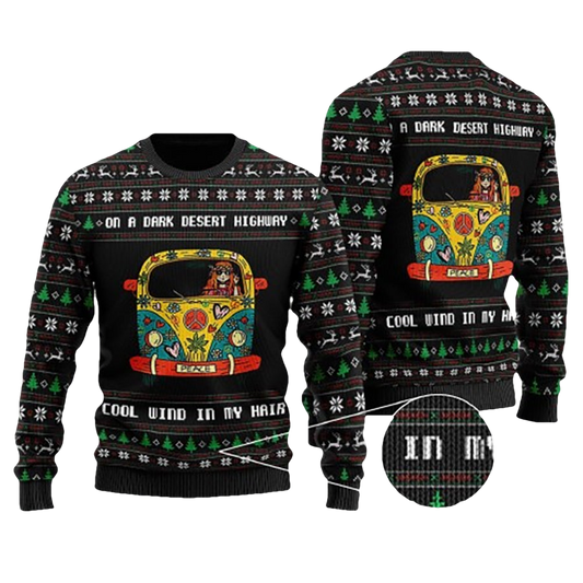 On A Dark Desert Highway Hippie Girl Ugly Christmas Sweater - Moonbestprint