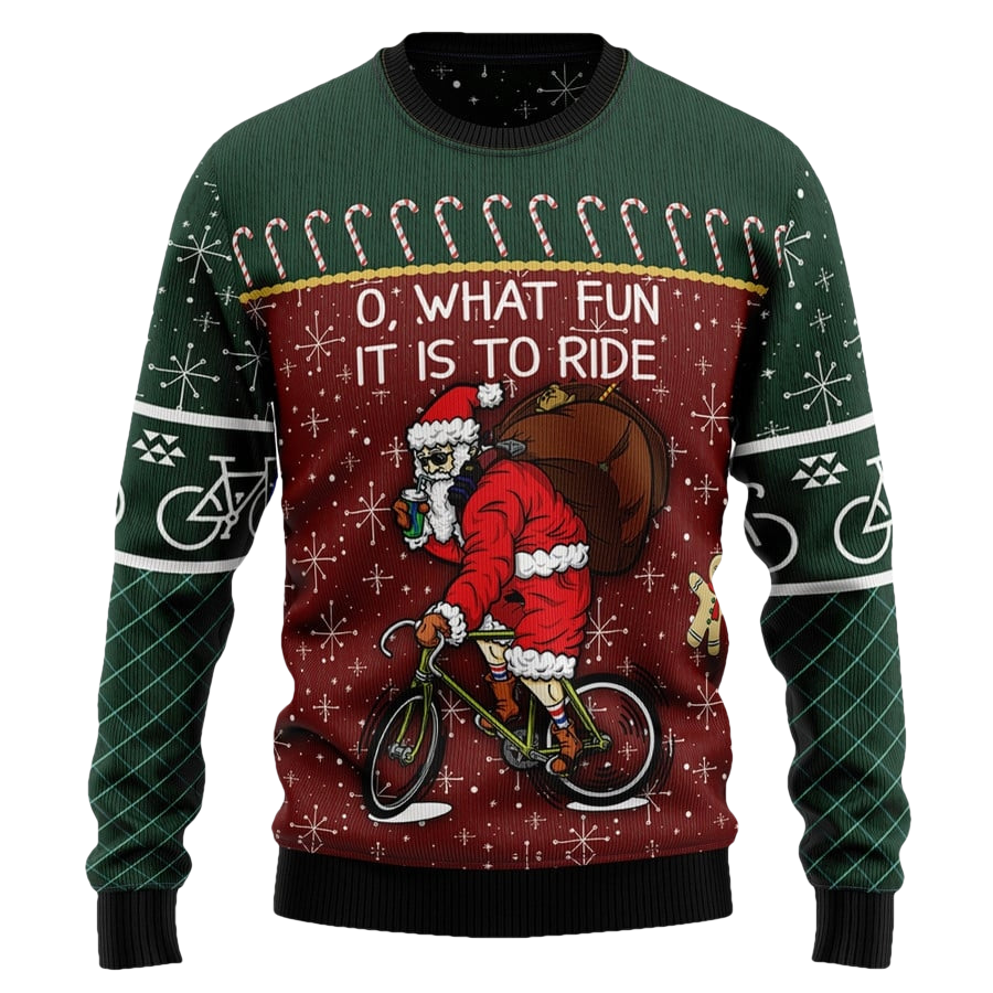 Oh What Fun Is It To Ride Santa Cycling Ugly Sweater - Moonbestprint