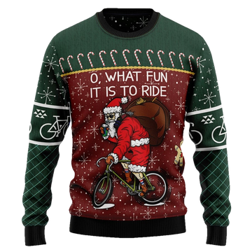 Oh What Fun Is It To Ride Santa Cycling Ugly Sweater - Moonbestprint