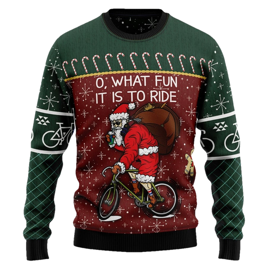 Oh What Fun Is It To Ride Santa Cycling Ugly Sweater - Moonbestprint