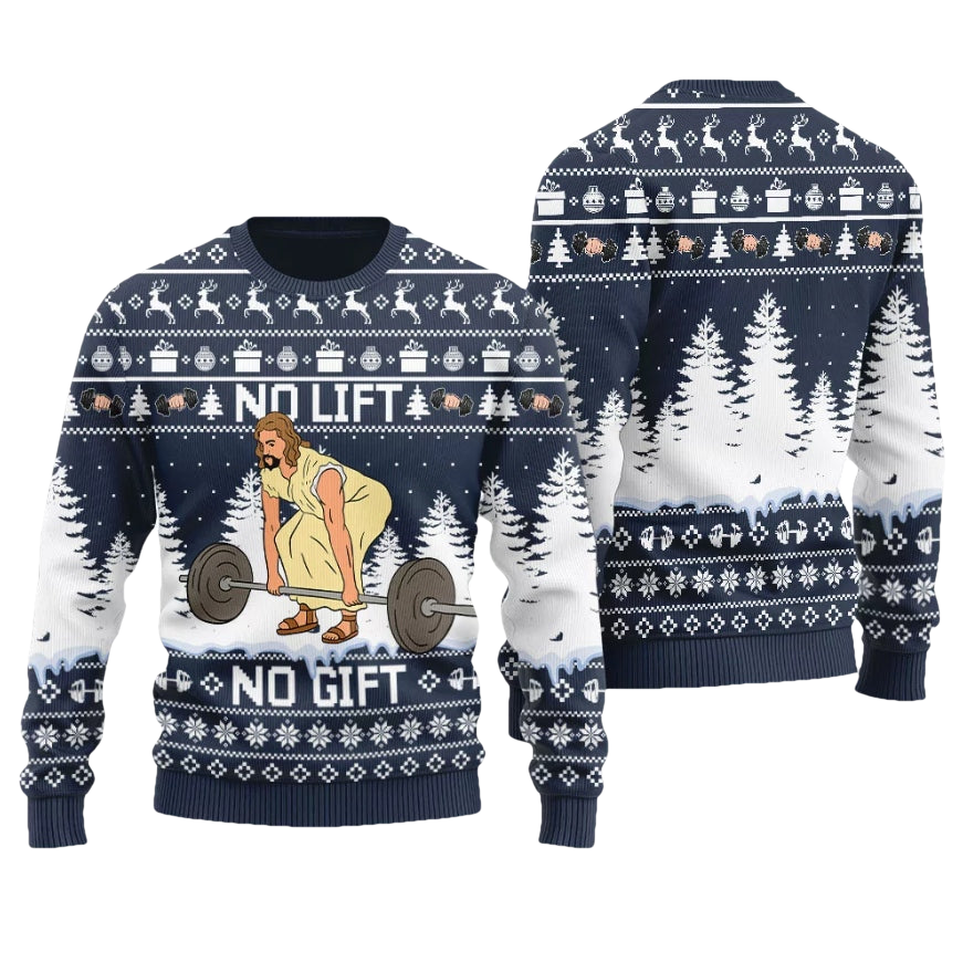 No Lift No Gift Jesus Gym Ugly Christmas Sweater - Moonbestprint