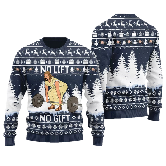 No Lift No Gift Jesus Gym Ugly Christmas Sweater - Moonbestprint
